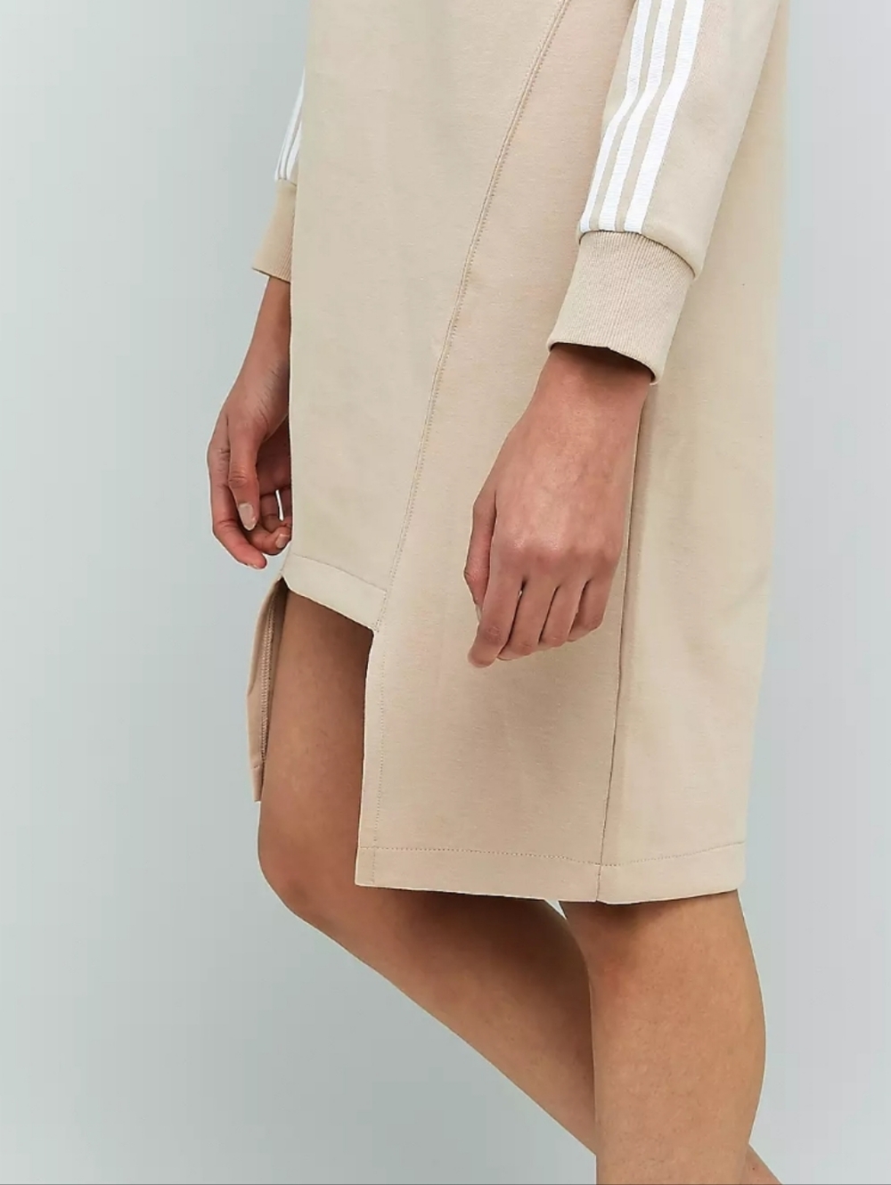 adidas Beige Long Sleeve Sweatshirt Dress with White Stripes - Picture 2 of 11